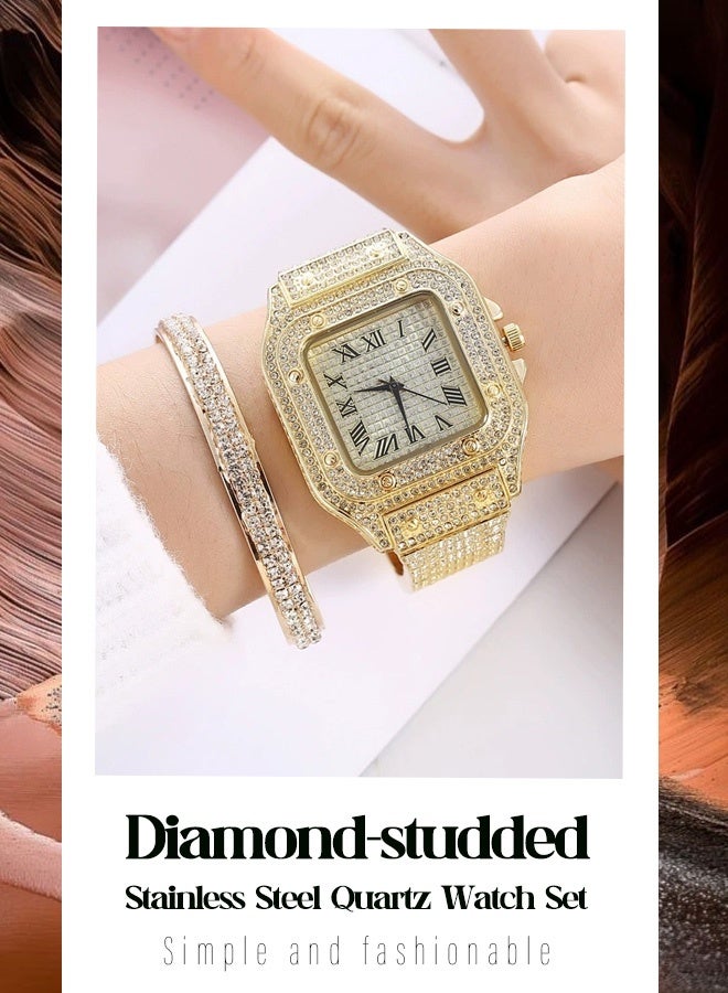 إكس أس في أو مجموعة من قطعتين -ساعة يد بلورية كوارتز متلألئة -ساعة إضافية لامعة من الألماس -شريط من الكروم -تأتي مع سوار مماثل -هدية عيد ميلاد لسيدة شابة - Image 2