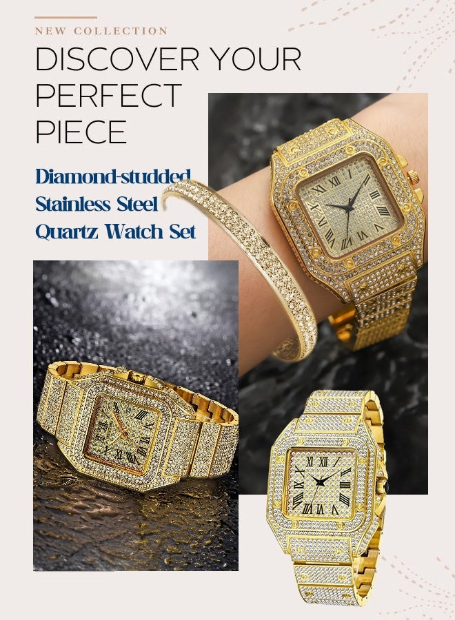 إكس أس في أو مجموعة من قطعتين -ساعة يد بلورية كوارتز متلألئة -ساعة إضافية لامعة من الألماس -شريط من الكروم -تأتي مع سوار مماثل -هدية عيد ميلاد لسيدة شابة - Image 4