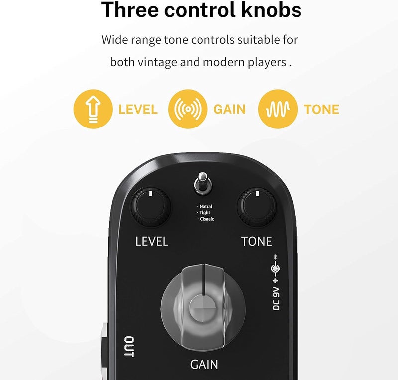 Azor Distortion Guitar Effect Pedal 3 Modes Natural, Tight, Classic for Electric Guitar True Bypass AP-302 - Image 2