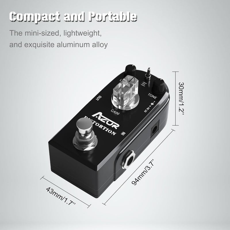 Azor Distortion Guitar Effect Pedal 3 Modes Natural, Tight, Classic for Electric Guitar True Bypass AP-302 - Image 4