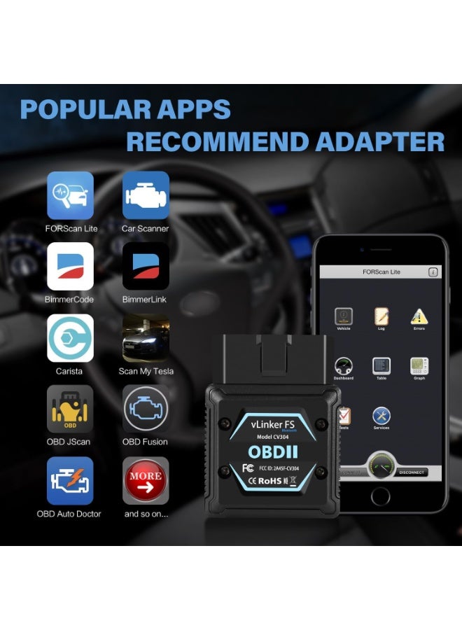 Vgate vLinker FS Bluetooth OBD2 Car Diagnostic Tool OBD2 Automotive Scanner MS-CAN Work for iOS/Android/Windows