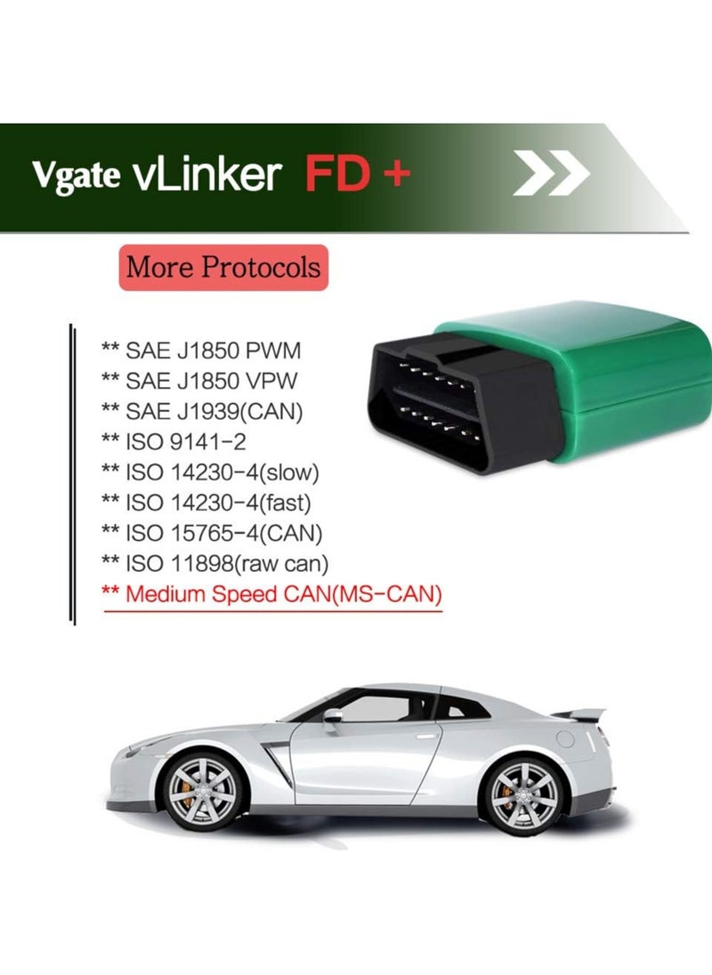 Vgate - Vgate VLinker FD+ OBD2 Bluetooth Scan Tool Diagnostic Code Reader For IOS Android And Windows  Made For FORScan - Image 1