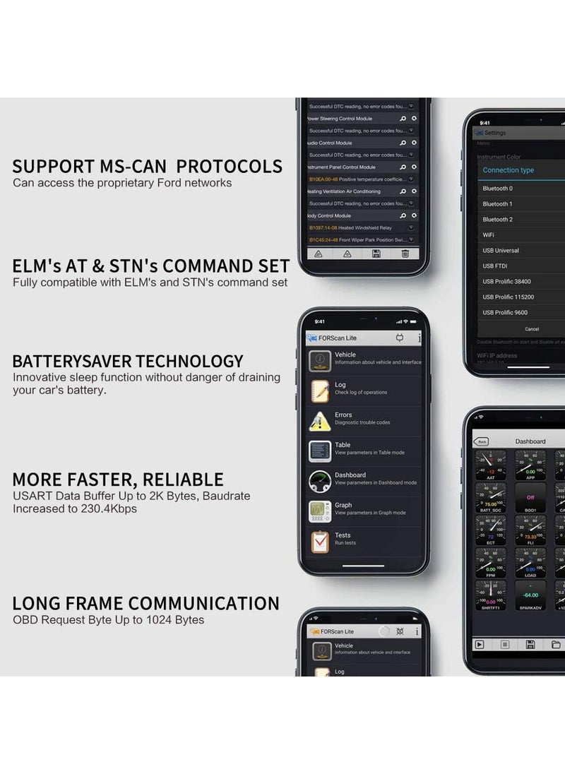 Vgate - Vgate VLinker FD+ OBD2 Bluetooth Scan Tool Diagnostic Code Reader For IOS Android And Windows  Made For FORScan - Image 1