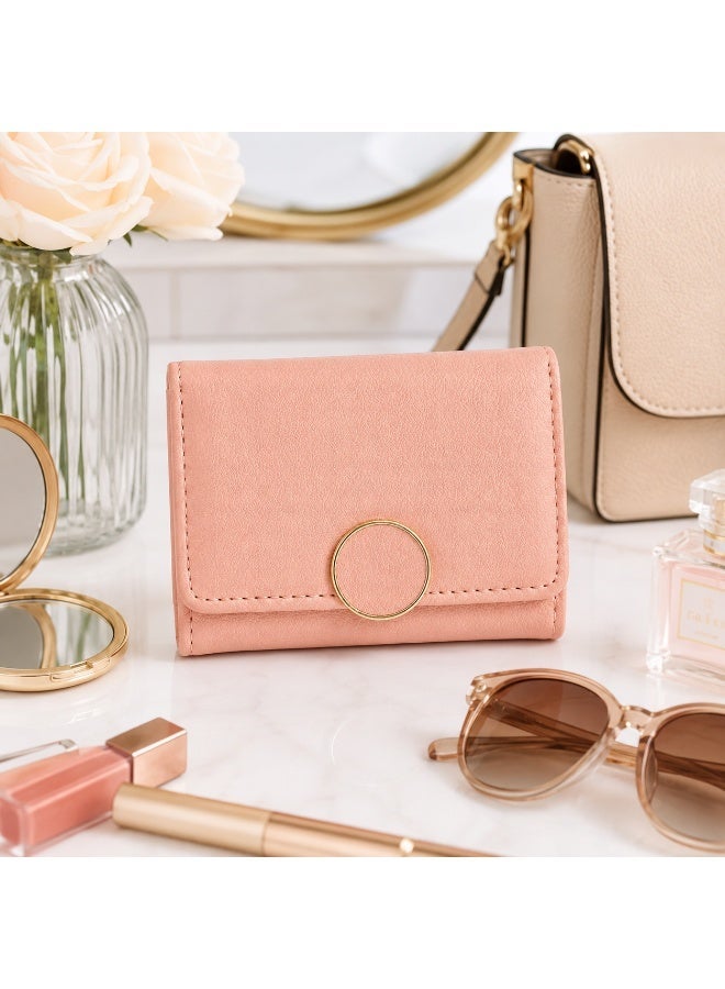 zoba Small women's wallet with a pebbled leather design and gold metal ring for everyday use - Pink - Image 3