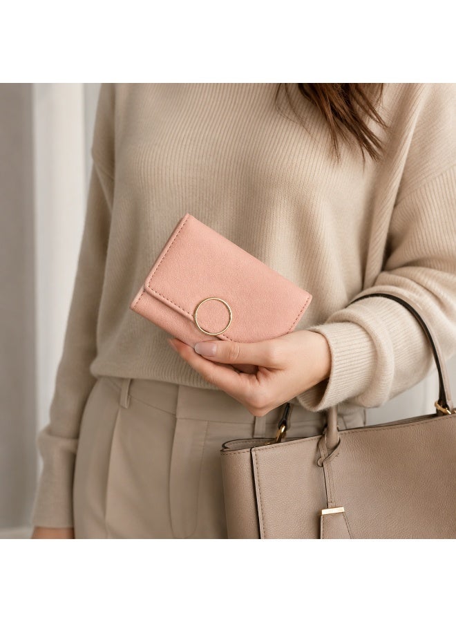 zoba Small women's wallet with a pebbled leather design and gold metal ring for everyday use - Pink - Image 2