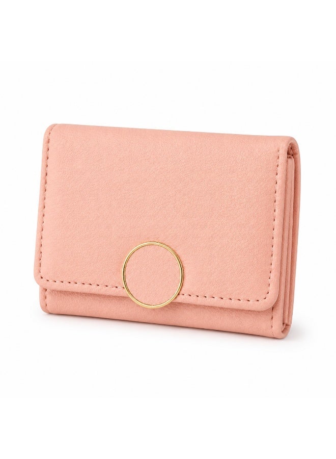 zoba Small women's wallet with a pebbled leather design and gold metal ring for everyday use - Pink - Image 4
