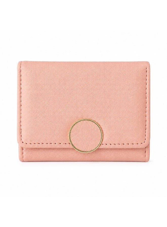 zoba Small women's wallet with a pebbled leather design and gold metal ring for everyday use - Pink - Image 1