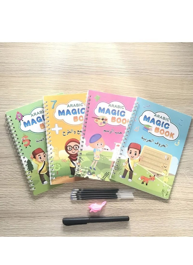 DubaiGallery كتاب تدريبي سحري مكون من 4 قطع، دفتر تتبع الأرقام لمرحلة ما قبل المدرسة والأطفال مع قلم، أداة كتابة عملية قابلة لإعادة الاستخدام، كتابة يدوية بسيطة، مجلد حلزوني  - Image 3