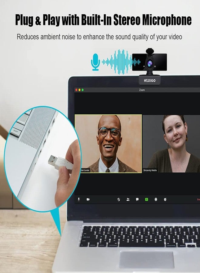 نيكسيجو كاميرا ويب NexiGo للأعمال بدقة 1080 بكسل مع ميكروفون مزدوج وغطاء للخصوصية، إصدار 2021 [مُطوّر]، كاميرا ويب USB عالية الدقة بالكامل، سهلة الاستخدام، مناسبة للتدريس عبر الإنترنت باستخدام Zoom/Skype/Teams، متوافقة مع أجهزة الكمبيوتر المحمولة وأجهزة Mac والكمبيوترات المكتبية. - Image 5