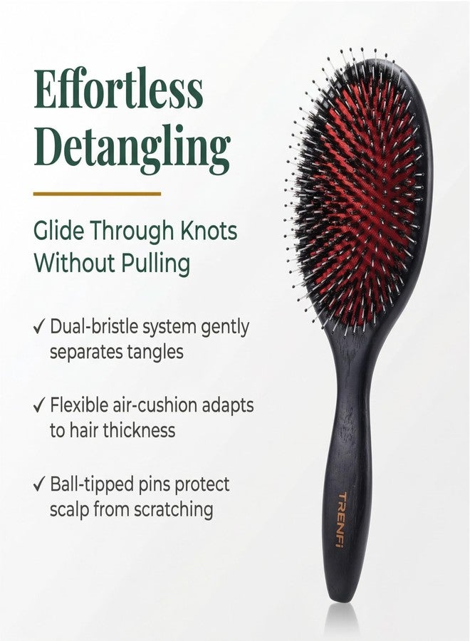 TRENFi Boar Bristle Hair Brush — Red Oak Wood Oval Cushion Brush for Thick Curly Hair, Detangling and Smoothing Frizz with Nylon Pins, Women and Men (9.45 in) - Image 3