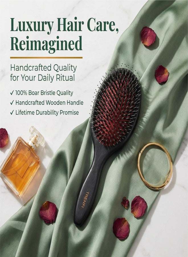 TRENFi Boar Bristle Hair Brush — Red Oak Wood Oval Cushion Brush for Thick Curly Hair, Detangling and Smoothing Frizz with Nylon Pins, Women and Men (9.45 in) - Image 5