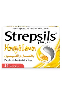 Strepsils Honey And Lemon Dual Anti-Bacterial Action Fast Effective Relief from Sore Throats 24 Lozenges 