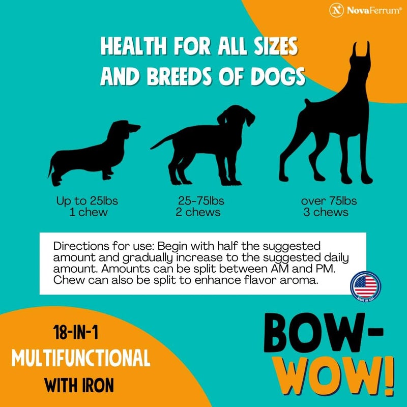 NovaFerrum Bow Wow | 18-in-1 Multifunctional with Iron Supplement for Dogs | Blood Support for Anemia | Glucosamine | Probiotics | Antioxidants | Chicken Flavor | 90 Chews - Image 4