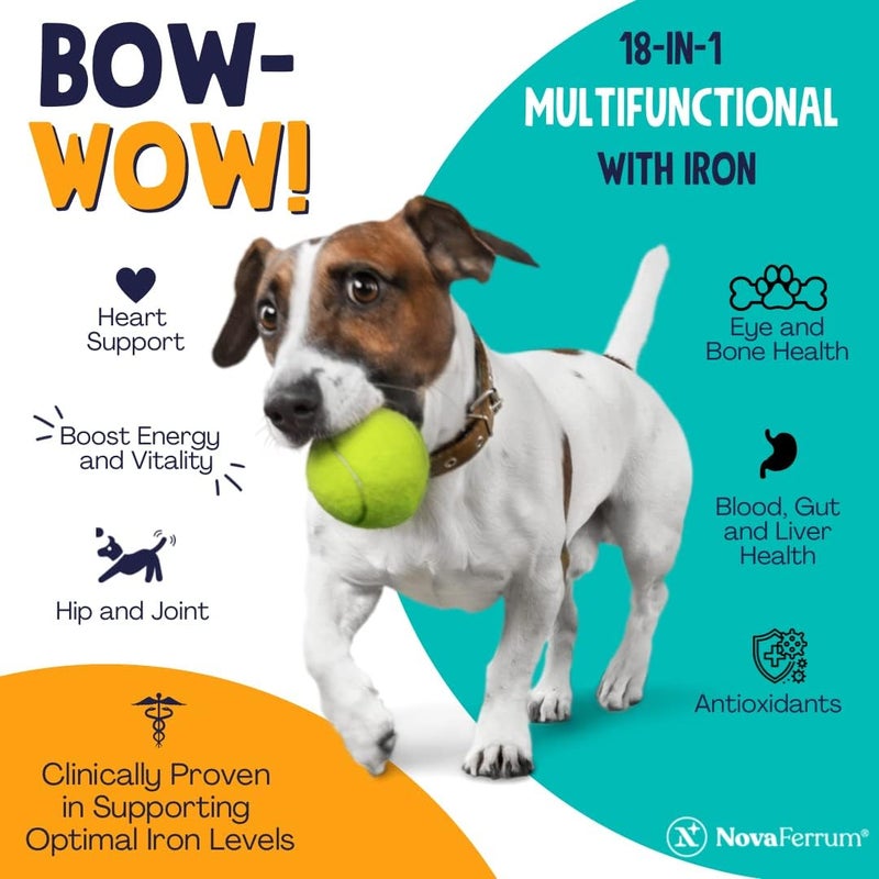 NovaFerrum Bow Wow | 18-in-1 Multifunctional with Iron Supplement for Dogs | Blood Support for Anemia | Glucosamine | Probiotics | Antioxidants | Chicken Flavor | 90 Chews - Image 5