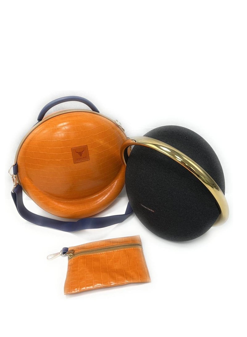 Angry Bull LEATHER TRAVEL BAG FOR HARMAN KARDON ONYX STUDIO 7 BLUETOOTH WIRELESS PORTABLE SPEAKER, HARD CARRYING STORAGE CASE (ORANGE) - Image 1