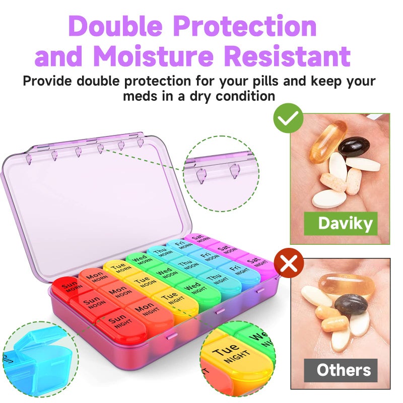 Daviky Weekly Pill Organizer 3 Times a Day, Travel Pill Organizer 3X a Day, Pill Box 7 Day, Daily Pill Box Organizer, Pill Cases Organizers 7 Day, Medicine Organizer to Hold Vitamins and Medication - Image 3