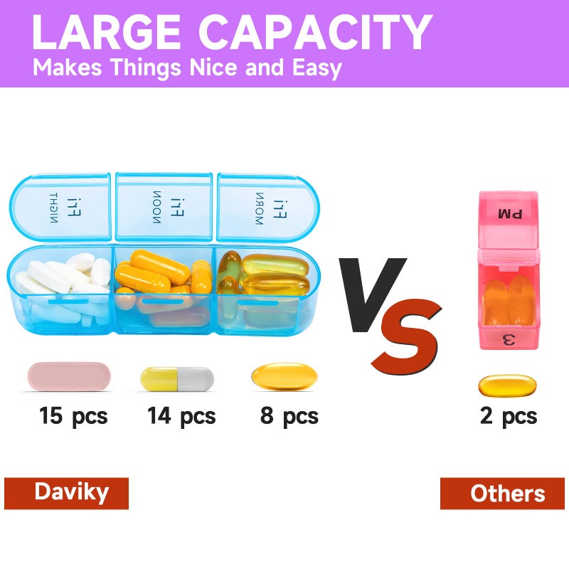Daviky Weekly Pill Organizer 3 Times a Day, Travel Pill Organizer 3X a Day, Pill Box 7 Day, Daily Pill Box Organizer, Pill Cases Organizers 7 Day, Medicine Organizer to Hold Vitamins and Medication - Image 5