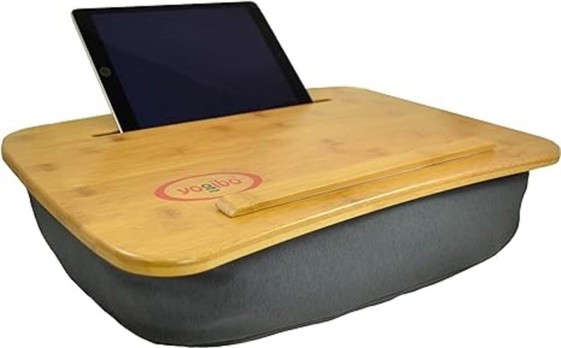 Yogibo Traybo 2.0 Lap Desk, Bamboo Top Lap Desk With Pillow for Laptop Built in Slot for Tablet or Phone, Lap Pad for Working, Reading, Writing, Lap Board, Dark Gray - Image 1