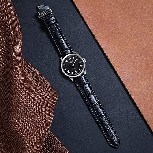 iStrap Leather Watch band -Alligator Grain Embossed Pattern Calfskin Replacement Strap-Stainless Steel Deployment Buckle with Push Buttons-Bracelet for Men Women-18mm 19mm 20mm 21mm 22mm 24mm - Image 2