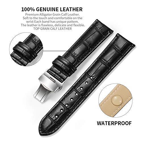 iStrap Leather Watch band -Alligator Grain Embossed Pattern Calfskin Replacement Strap-Stainless Steel Deployment Buckle with Push Buttons-Bracelet for Men Women-18mm 19mm 20mm 21mm 22mm 24mm - Image 4