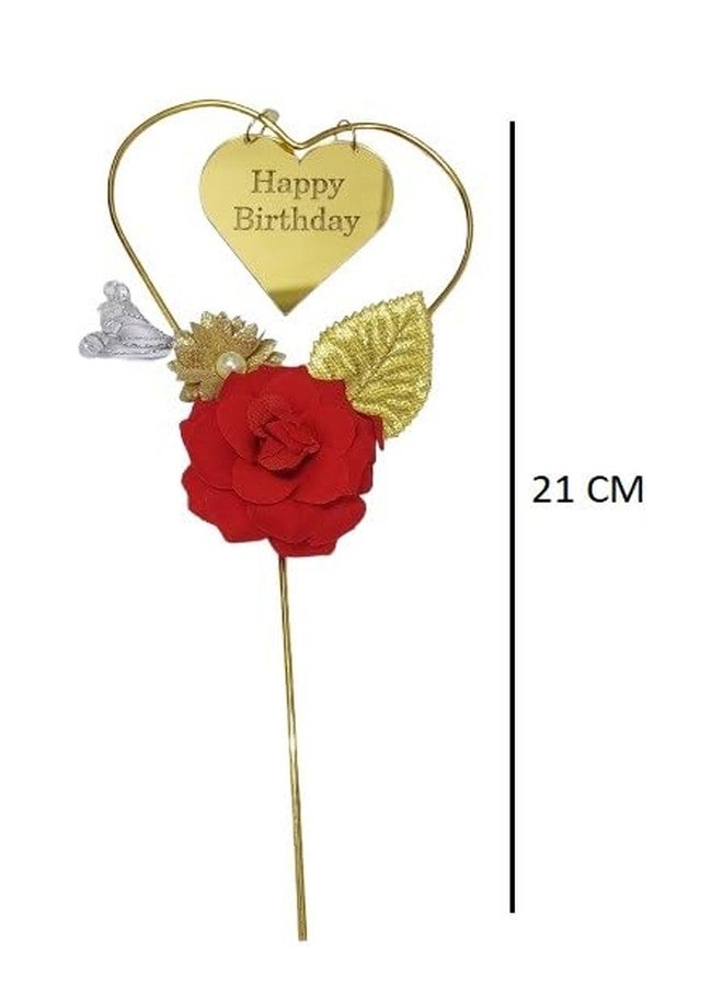 MOREL BIG HAPPY BIRTHDAY CAKE TOPPER WITH HEART SHAPE (GOLDEN) AND ROSE FLOWER (RED) FOR KIDS, ADULTS BIRTHDAY DECORATION PARTY. PACK 1 - Image 2