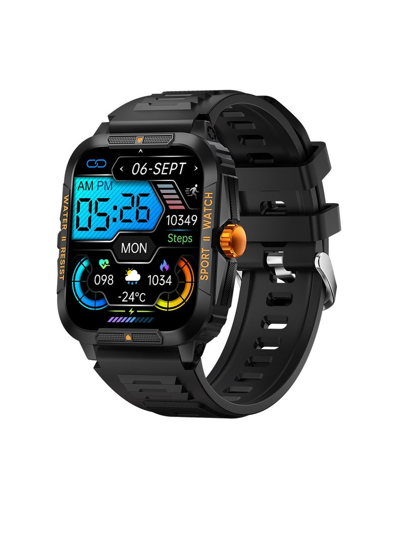 ColMi Military Smart Watch, 3ATM Water Resistance Bluetooth Calling Fitness Tracker, Large Screen Stylish Smart Bracelet With Multiple Sports Modes, (1pc, Black With Golden Button) - Image 1