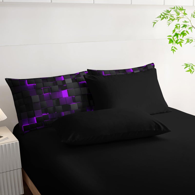 Nttopship Geometric Violet Black Twin Comforter Set,Light Honeycomb Bedding Set 7 Piece in A Bag,Bed Sheet Set Geometry Decor,Microfiber Lightweight All Season - Image 5