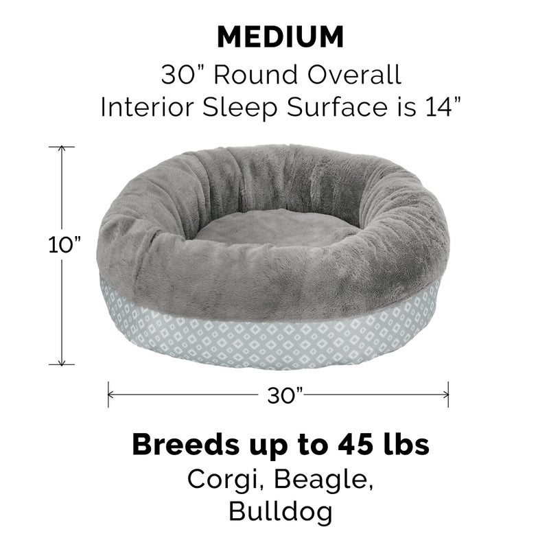 Furhaven Replacement Donut Dog Bed Cover Plush & Diamond Print Calming Cuddler, Machine Washable - Gray, Medium - Image 2