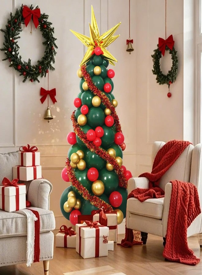 كيرين طقم قوس بالونات شجرة عيد الميلاد، مستلزمات زينة حفلات عيد الميلاد، طقم شجرة عيد الميلاد بالبالونات مع بالونات ذهبية وحمراء وخضراء، إكليل زينة - Image 5