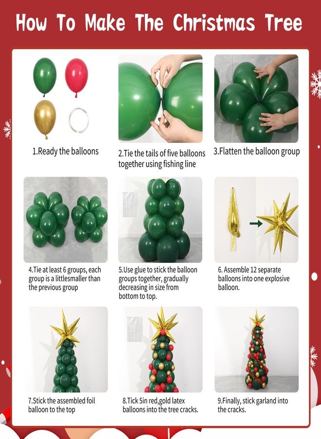 كيرين طقم قوس بالونات شجرة عيد الميلاد، مستلزمات زينة حفلات عيد الميلاد، طقم شجرة عيد الميلاد بالبالونات مع بالونات ذهبية وحمراء وخضراء، إكليل زينة - Image 3