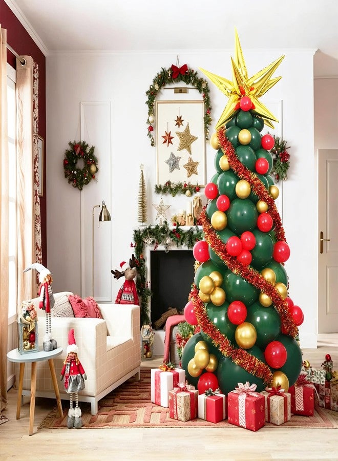 كيرين طقم قوس بالونات شجرة عيد الميلاد، مستلزمات زينة حفلات عيد الميلاد، طقم شجرة عيد الميلاد بالبالونات مع بالونات ذهبية وحمراء وخضراء، إكليل زينة - Image 1