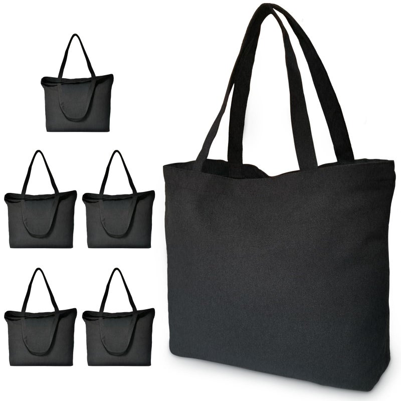 Koolmox Black Canvas حقيبة حمل 6 عبوات 17 × 14 × 33 '' 12oz أكياس القطن الثقيلة مع المقابض وأكياس التسوق القابلة لإعادة الاستخدام القابلة لإعادة الاستخدام بشكل كبير أكياس تسامي الأكياس فارغة للمعلمين الحرف اليدوية - Image 1