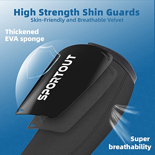 Sportout Soccer Shin Guards - Shin Guards Soccer Kids Youth Adult Protective Shin Pads with Sleeves and Insert Pocket for Boys Girls for Age 4-6, 6-8, 8-10,10-12,12-14,14-Adult (Black-1, S) - Image 2