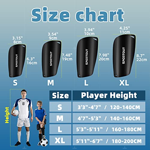 Sportout Soccer Shin Guards - Shin Guards Soccer Kids Youth Adult Protective Shin Pads with Sleeves and Insert Pocket for Boys Girls for Age 4-6, 6-8, 8-10,10-12,12-14,14-Adult (Black-1, S) - Image 5