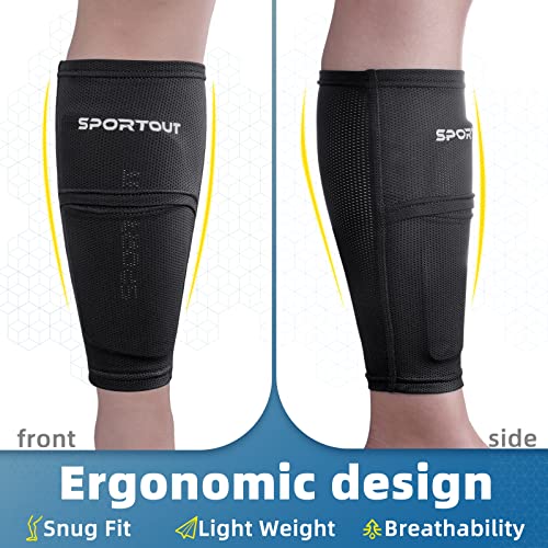 Sportout Soccer Shin Guards - Shin Guards Soccer Kids Youth Adult Protective Shin Pads with Sleeves and Insert Pocket for Boys Girls for Age 4-6, 6-8, 8-10,10-12,12-14,14-Adult (Black-1, S) - Image 4