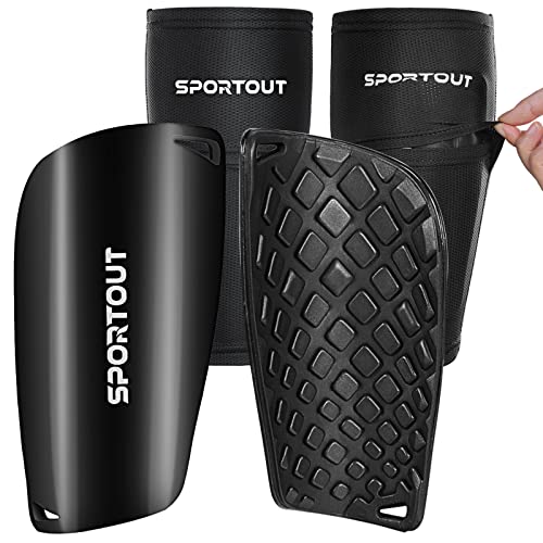Sportout Soccer Shin Guards - Shin Guards Soccer Kids Youth Adult Protective Shin Pads with Sleeves and Insert Pocket for Boys Girls for Age 4-6, 6-8, 8-10,10-12,12-14,14-Adult (Black-1, S) - Image 1