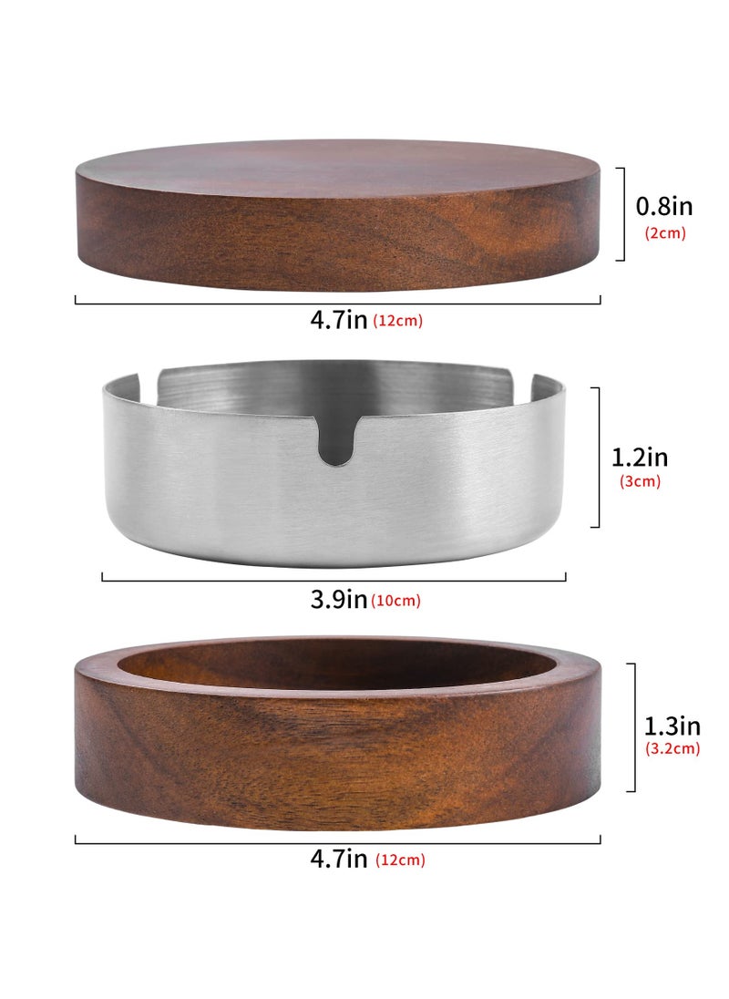 NajmStyle Wooden ashtray, portable circular ashtray with lid, stainless steel inner box, windproof and odorproof, rotatable, suitable for indoor and outdoor, terrace, office and home, 11.5 * 11.5 * 5cm  - Image 2