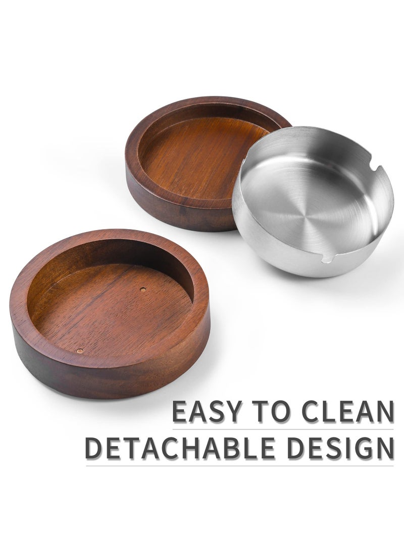 NajmStyle Wooden ashtray, portable circular ashtray with lid, stainless steel inner box, windproof and odorproof, rotatable, suitable for indoor and outdoor, terrace, office and home, 11.5 * 11.5 * 5cm  - Image 4