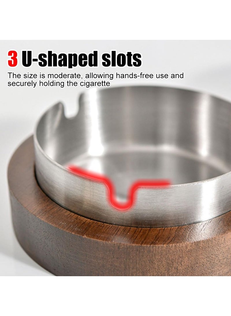 NajmStyle Wooden ashtray, portable circular ashtray with lid, stainless steel inner box, windproof and odorproof, rotatable, suitable for indoor and outdoor, terrace, office and home, 11.5 * 11.5 * 5cm  - Image 5
