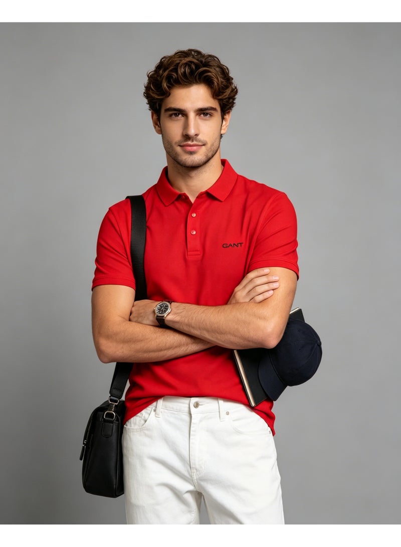 GANT Men Short Sleeve Vibrant Casual Polo Shirt Holiday Celebration Bright Red - Image 2