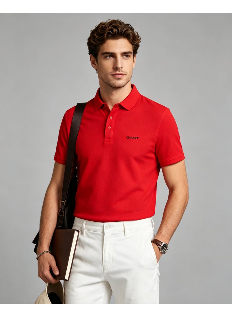GANT Men Short Sleeve Vibrant Casual Polo Shirt Holiday Celebration Bright Red - Image 3