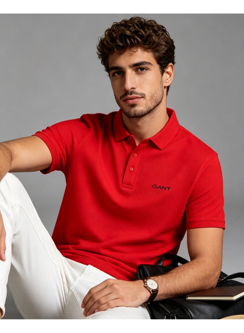 GANT Men Short Sleeve Vibrant Casual Polo Shirt Holiday Celebration Bright Red - Image 1