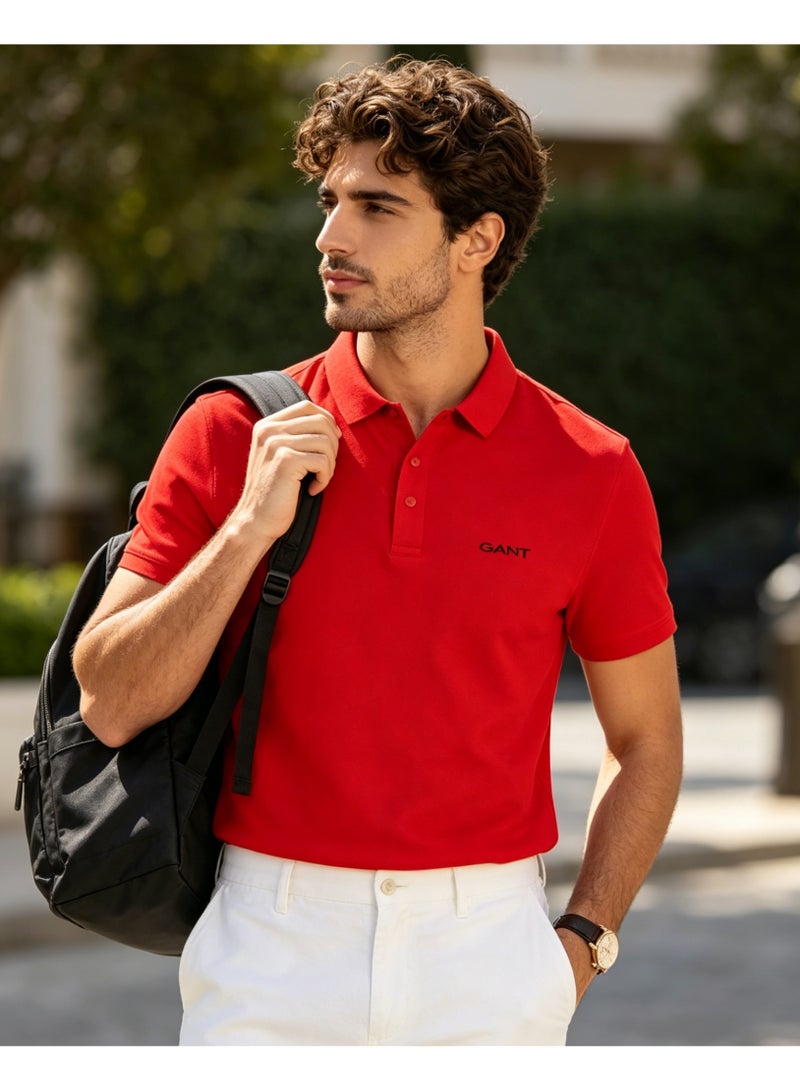 GANT Men Short Sleeve Vibrant Casual Polo Shirt Holiday Celebration Bright Red - Image 5