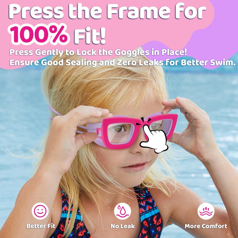 Vvinca Kids Swim Goggles, 2 Packs Toddlers Swimming Goggles Bungee Strap No Hair Pulling Anti-Fog UV Protection Leak-Proof Sunglasses Design Swim Glasses Pool Goggles for Ages 3-10 Boys Girls Gift - Image 3