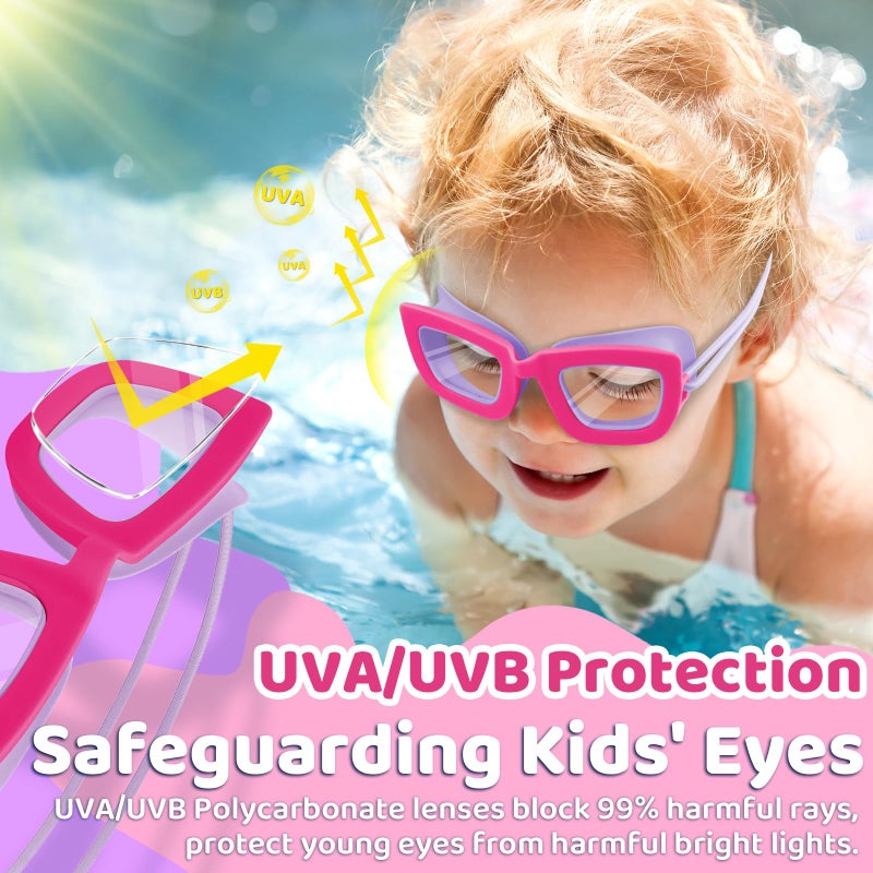 Vvinca Kids Swim Goggles, 2 Packs Toddlers Swimming Goggles Bungee Strap No Hair Pulling Anti-Fog UV Protection Leak-Proof Sunglasses Design Swim Glasses Pool Goggles for Ages 3-10 Boys Girls Gift - Image 5