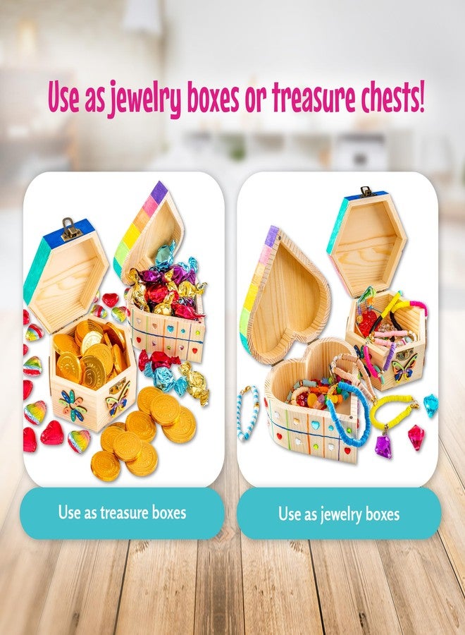 GirlZone Jewelry & Treasure Box, DIY Jewelry Box, DIY Craft for Kids Include Wooden Boxes, Shapes, Acrylic Paint Pens, Gem Stickers & Table Cover, Ideal Painting Crafts for Girls, Valentine Gifts - Image 4