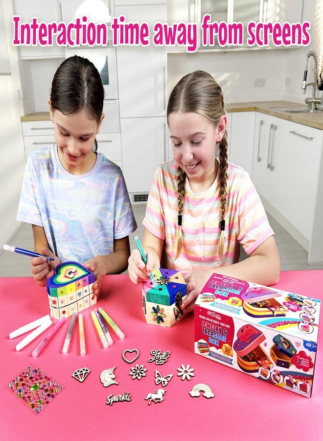 GirlZone Jewelry & Treasure Box, DIY Jewelry Box, DIY Craft for Kids Include Wooden Boxes, Shapes, Acrylic Paint Pens, Gem Stickers & Table Cover, Ideal Painting Crafts for Girls, Valentine Gifts - Image 5