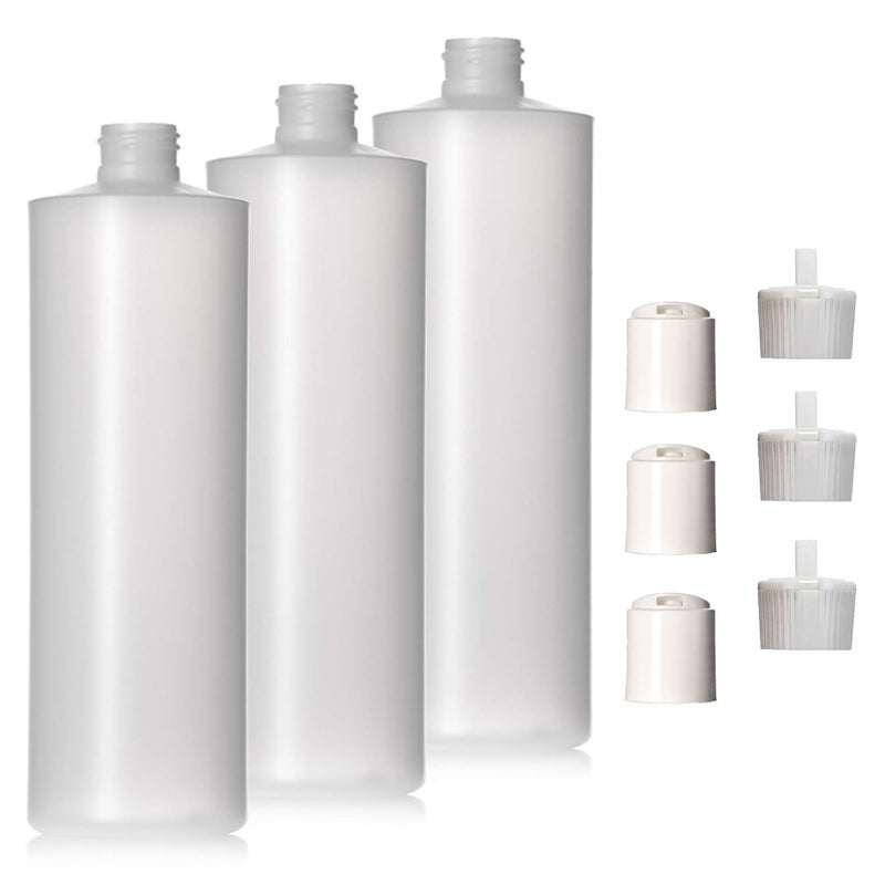 16oz Natural Color HDPE Squeeze Bottles with Disc Cap and Squirt Cap (3 Pack) (16oz)
