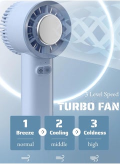 Necomi Portable Handheld Fan with Ice Compress, Three Speed Wind Power, Rechargeable Battery Powered Portable Fan, Lightweight Mini Turbo Fan for Travel, Outdoor Makeup, Home Office Blue  - Image 2