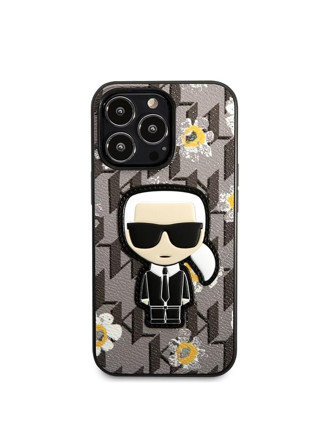 Pu Flower Mono With Ikonik Stitched Patch Hard Case For Iphone 13 Pro Grey - Image 1